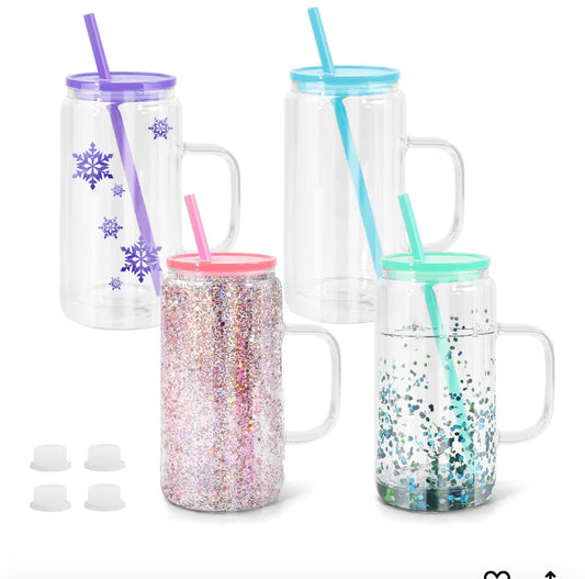 16oz Glass Snowglobe Cups with Handle